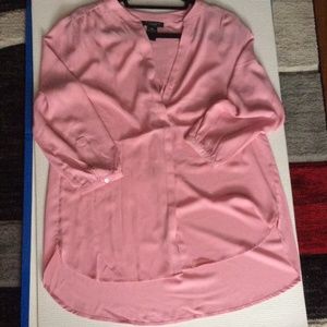 Pink V-Neck Button Blouse with 3/4 Sleeves
